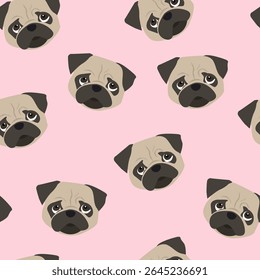 Seamless pattern with dog pug in the sunglasses. Background for textile, fabric, web, card, wrapping paper, girl and boy, teen and other design.