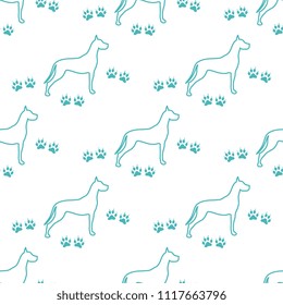 Seamless pattern with dog and dog tracks. Animal pattern.