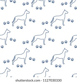 Seamless pattern with dog and dog tracks. Animal pattern.