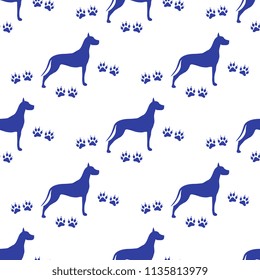Seamless pattern with dog and dog tracks. Animal pattern.