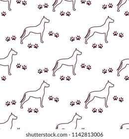 Seamless pattern with dog and dog tracks. Animal pattern.