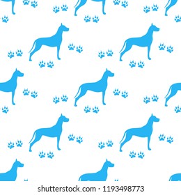 Seamless pattern with dog and dog tracks. Animal pattern.