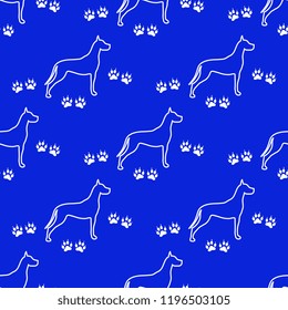 Seamless pattern with dog and dog tracks. Animal pattern.