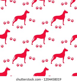 Seamless pattern with dog and dog tracks. Animal pattern.