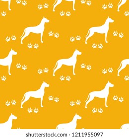 Seamless pattern with dog and dog tracks. Animal pattern.