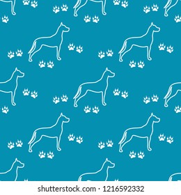 Seamless pattern with dog and dog tracks. Animal pattern.