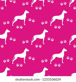 Seamless pattern with dog and dog tracks. Animal pattern.