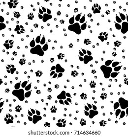 Seamless pattern of dog tracks on a white background. Vector illustration
