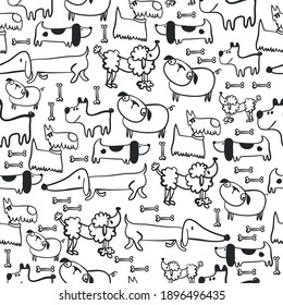 Seamless pattern with dog. Vector background for textile, fabric, web, wrapping paper, kids, wearing, socks, clothes and other design.