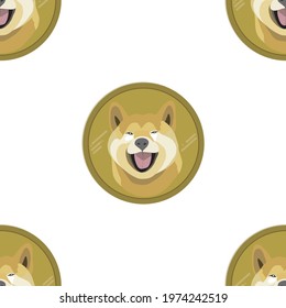 Seamless pattern Doge coin DOGE Cryptocurrency Isolated on White Background,Vector endless Face of the Shiba Inu dog on coin, Flat design Symbol digital currency