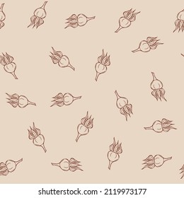 Seamless pattern of dogrose berries, vector hand-drawn illustration. Wild rosehip berries.