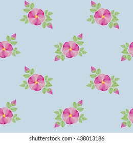 Seamless pattern with dogrose flowers, on a blue background. Vector, EPS10. A background for a seal, wall-paper, production of fabric, a packaging paper, cards. Basis for design.
