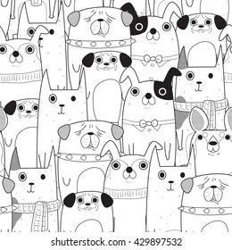 Seamless pattern of dogs in black and white use as background, wallpaper, card and wrap paper