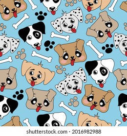 patrón sin costuras con perros, fondo azul, animal. Vector de perros, aminales, impresión
