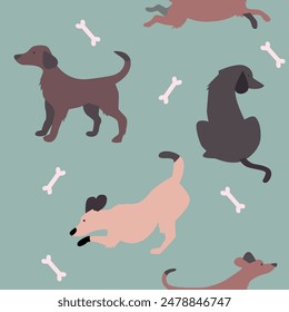 Seamless pattern with dogs and bones.