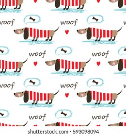 Seamless pattern with dogs, bones and lettering for wrapping paper, scrapbook paper, bedding pattern