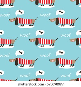 Seamless pattern with dogs, bones and lettering for wrapping paper, scrapbook paper, bedding pattern