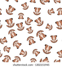 Seamless pattern of dogs in cartoon style. On white background, vector illustration.