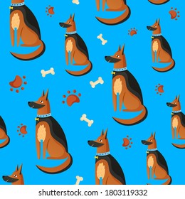Seamless pattern with dogs in cartoon style. Funny animal characters. Vector background template.