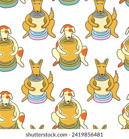 seamless pattern with dogs and ceramic in color flat style in vector. template for print wallpaper, wrapping, background, textile