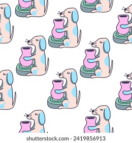 seamless pattern with dogs and ceramic in color flat style in vector. template for print wallpaper, wrapping, background, textile