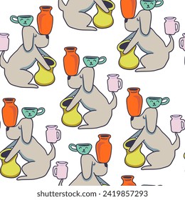 seamless pattern with dogs and ceramic in color flat style in vector. template for print wallpaper, wrapping, background, textile