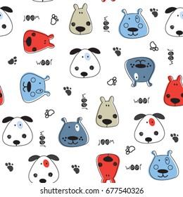 seamless pattern with dogs, childish pattern with dogs, vector textile fabric print, wrapping paper, bedding pattern for kids vector illustration