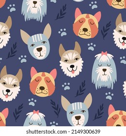 Nahtlose Muster mit Hunden, Kinder Stoffdesign. Vektorgrafik.