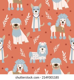 Seamless pattern with dogs, children textile design. Vector illustration.