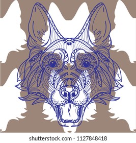 Seamless pattern with dogs. Children's coloring, meditative coloring. Meditative pattern. Dots, stripes, wool.