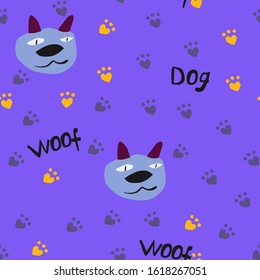Seamless pattern with dogs in a children's style. Cartoon dog. Each group of elements on a separate layer.