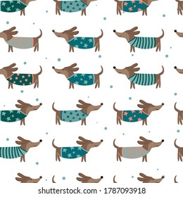 Seamless pattern with dogs. Dachshunds. Vector illustration. 