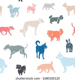 Seamless pattern. Dogs of different breeds