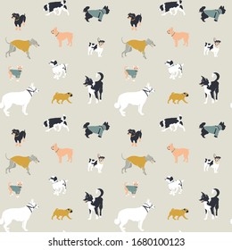 Seamless pattern. Dogs of different breeds