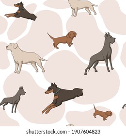 Seamless pattern with dogs of different breeds