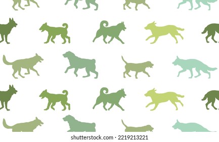 Seamless pattern. Dogs different breeds isolated on a white background. Endless texture. Design for fabric, decor, wallpaper, wrapping paper, surface design. Vector illustration.