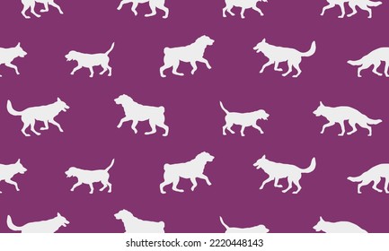 Seamless pattern. Dogs different breeds in various poses. Endless texture. Design for fabric, decor, wallpaper, wrapping paper, surface design. Vector illustration.