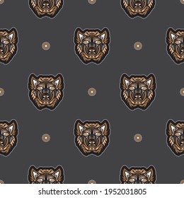 Seamless pattern with a dog's face in simple style. Vector illustration.