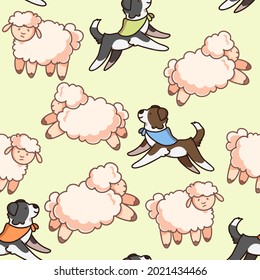 Seamless pattern, dogs grazes sheep, vector illustration