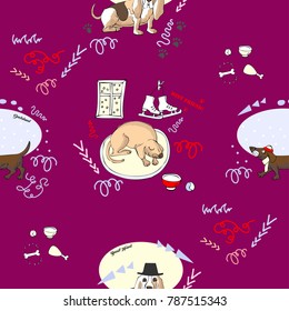 Seamless Pattern with Dogs. Hand drawn  animals sketches. Vector Illustration