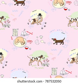 Seamless Pattern with Dogs. Hand drawn  animals sketches. Vector Illustration