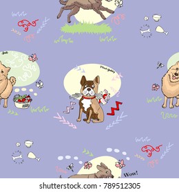 Seamless Pattern with Dogs. Hand drawn animals sketches. Vector Illustration
