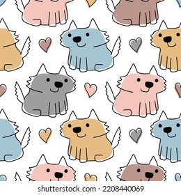 Seamless pattern with dogs and hearts. Vector repeat ornament