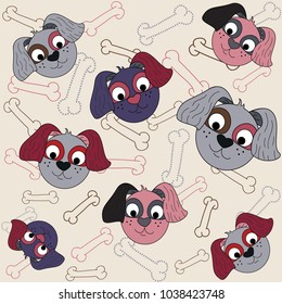 seamless pattern with dogs illustration and bones