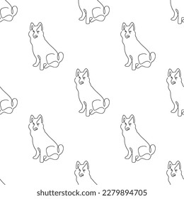 Seamless pattern with dogs illustration in line art style on white background