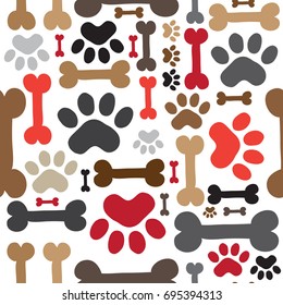 seamless pattern of dogs paws and bones, vector textile fabric print, wrapping paper vector illustration