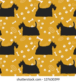 Seamless pattern with dogs silhouettes. Scottish terrier. Vector background.