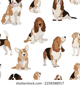 Seamless pattern with dogs. Vector illustration.