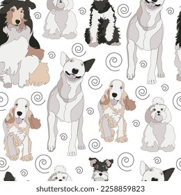 Seamless pattern with dogs. Vector  illustration.