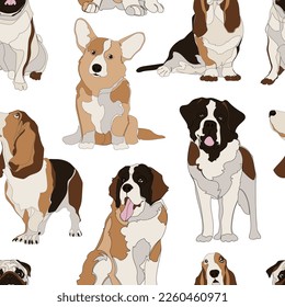 Seamless pattern with dogs. Vector illustration.